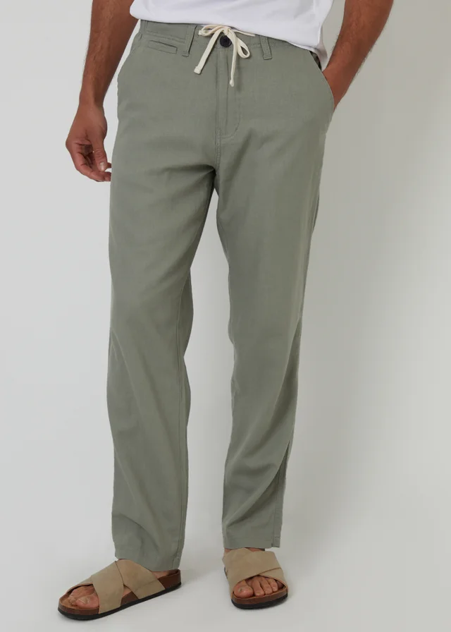 Threadbare Soft Green Linen Blend Casual Trousers