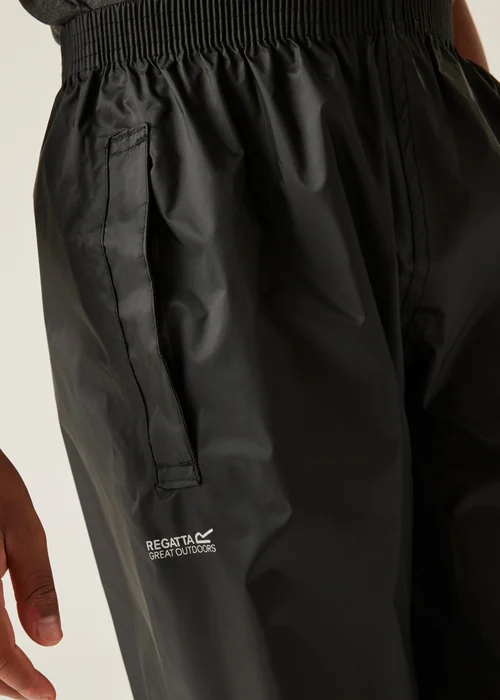 Regatta Kids Pack It Black Waterproof Breathable Isolite Overtrousers (2-14 yrs) - Age 7-8 Years Image 4