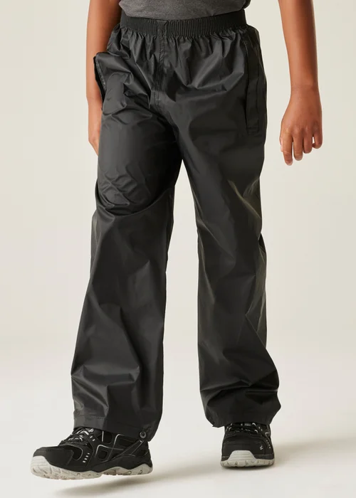 Regatta Kids Pack It Black Waterproof Breathable Isolite Overtrousers (2-14 yrs) - Age 7-8 Years Image 1