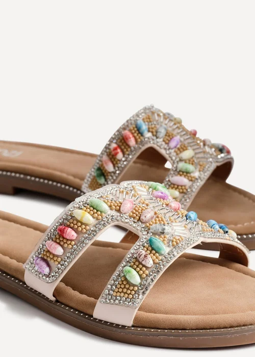 Linzi Nerissa Multi Beaded Diamante Flat Slider Sandal - Size 3 Image 4