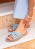 Linzi Solar Blue Raffia Link Design Flat Slider Sandal - Size 3 Image 1