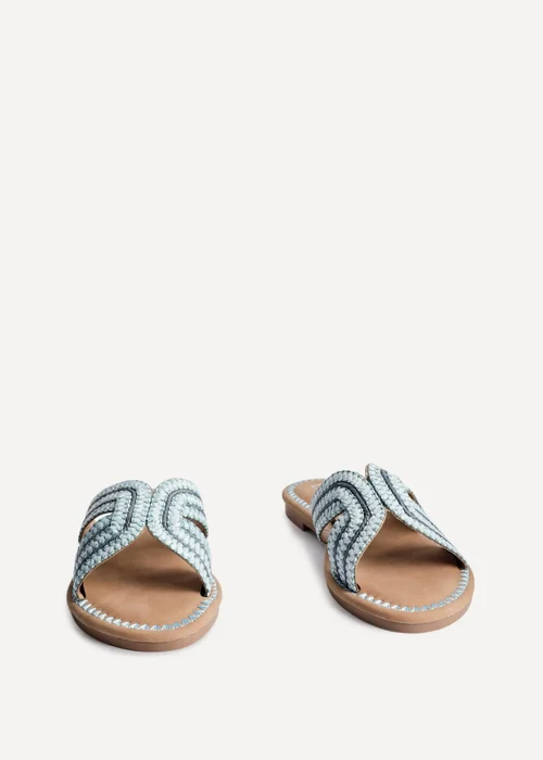 Linzi Solar Blue Raffia Link Design Flat Slider Sandal - Size 3 Image 3