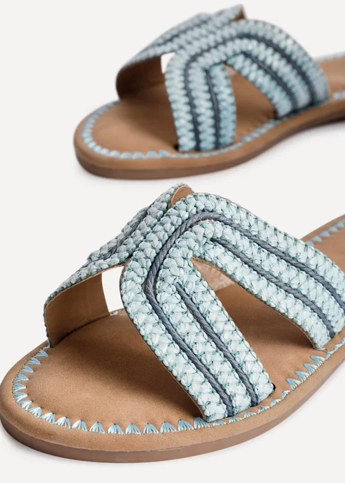 Linzi Solar Blue Raffia Link Design Flat Slider Sandal - Size 3 Image 4