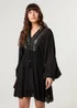 Blue Vanilla Black Embellished Kimono Sleeve Mini Dress - M Image 1