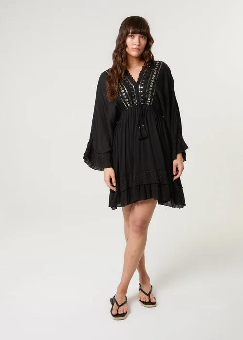 Blue Vanilla Black Embellished Kimono Sleeve Mini Dress - M Image 2