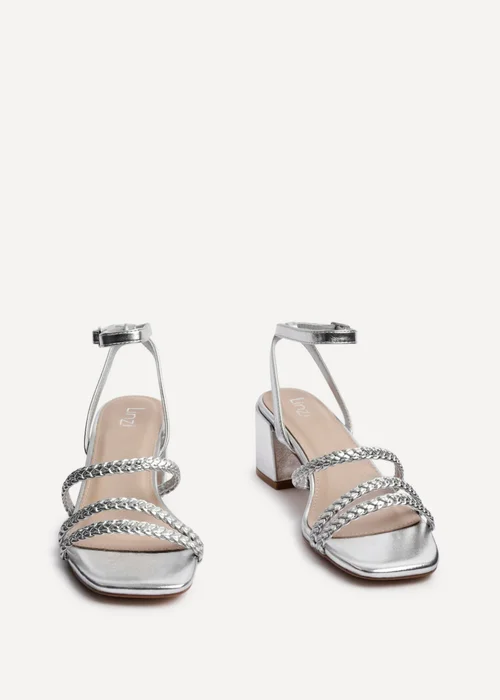Linzi Hariette Silver Faux Leather Plaited Block Heeled Sandals - Size 7 Image 3