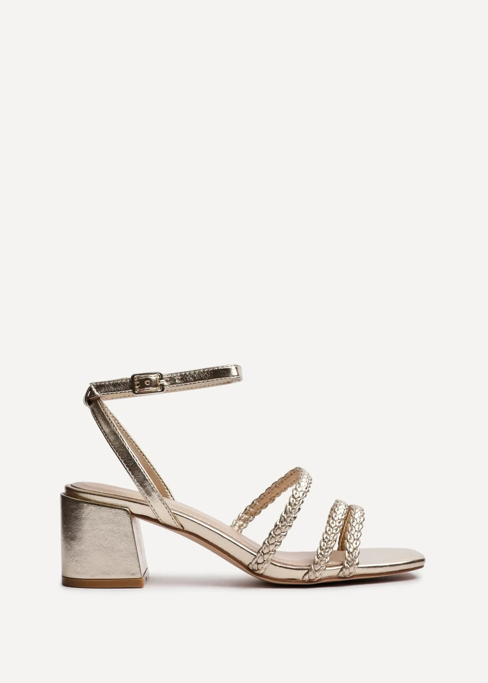 Linzi Hariette Gold Faux Leather Plaited Block Heeled Sandals - Size 4 Image 2