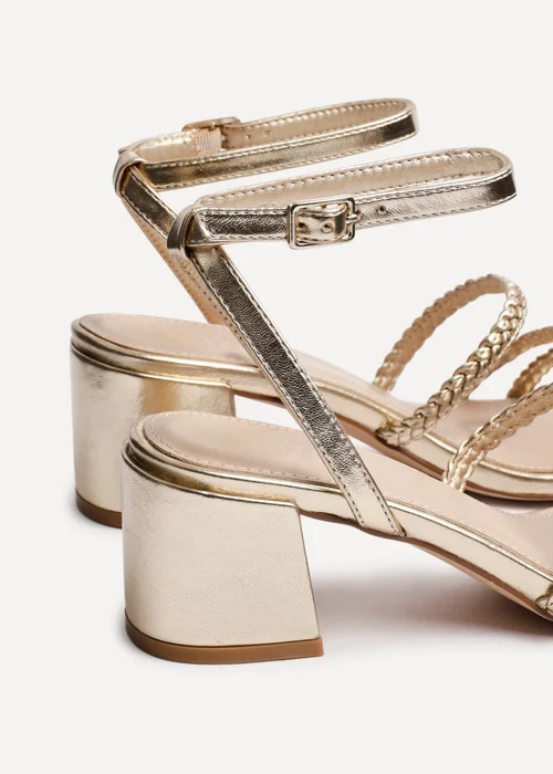 Linzi Hariette Gold Faux Leather Plaited Block Heeled Sandals - Size 4 Image 4