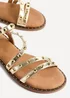 Linzi Destino Gold Faux Leather Studded Gladiator Style Flat Sandal - Size 6 Image 4