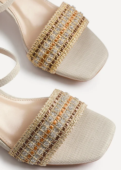 Linzi Indie Ivory Raffia Diamante Block Heeled Sandal - Size 6 Image 4