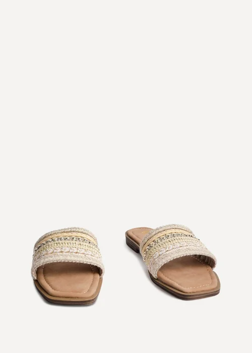Linzi Mariel Natural Woven Embellished Flat Sandals - Size 5 Image 3