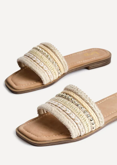 Linzi Mariel Natural Woven Embellished Flat Sandals - Size 5 Image 4