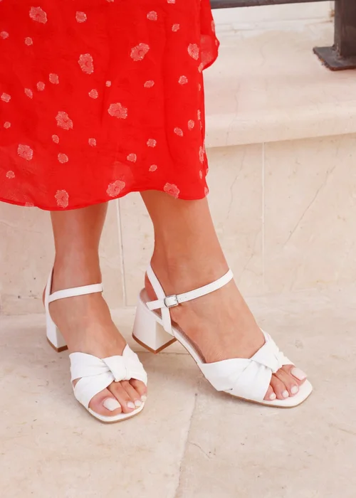 Linzi Charlotte White Faux Leather Block Heeled Sandal - Size 7 Image 1