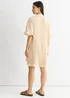 Gini London Beige Plisse Frill Detail Oversized Shirt Dress - M/L Image 2