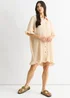 Gini London Beige Plisse Frill Detail Oversized Shirt Dress - M/L Image 4