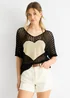 Gini London Black Fish Net Heart Pattern Crochet Top - M/L Image 3