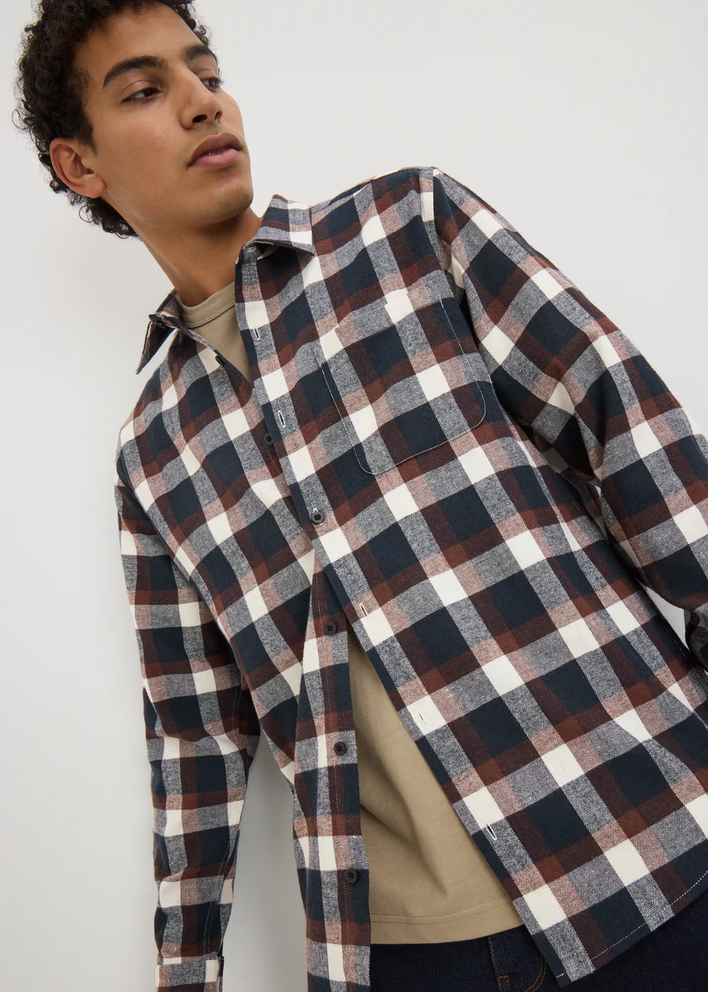 Brown Long Sleeve Check Shirt - Small Image 1