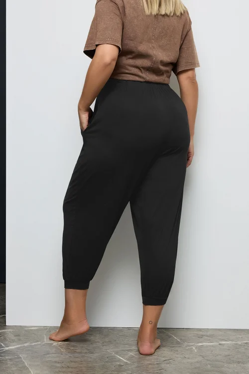Yours Curve Black Cropped Jersey Harem Joggers - 26-28 Image 3