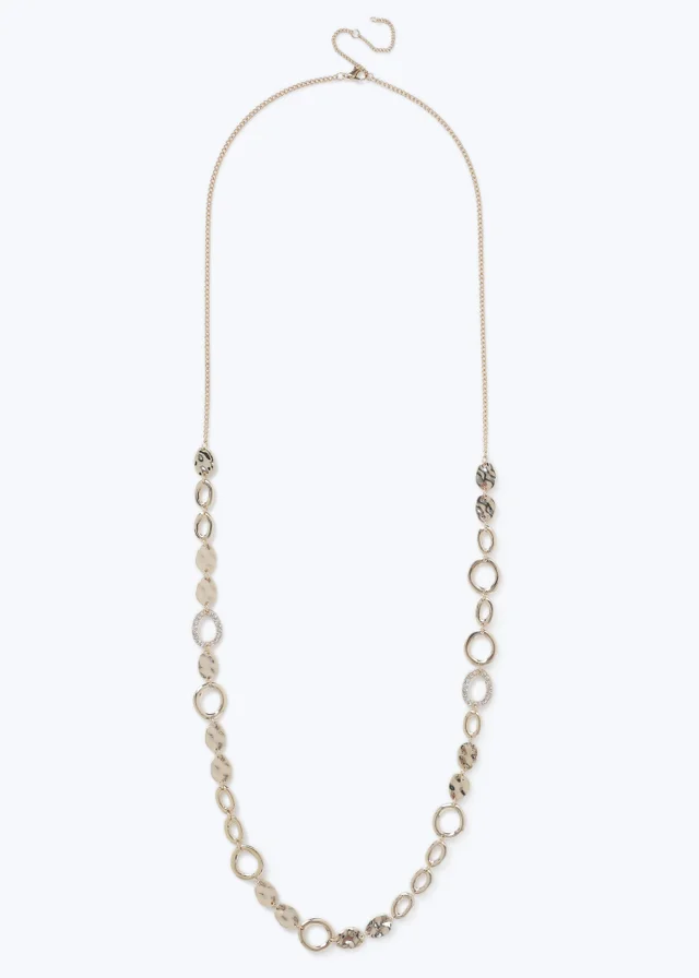 Muse Gold Textured Circle Long Rope Necklace