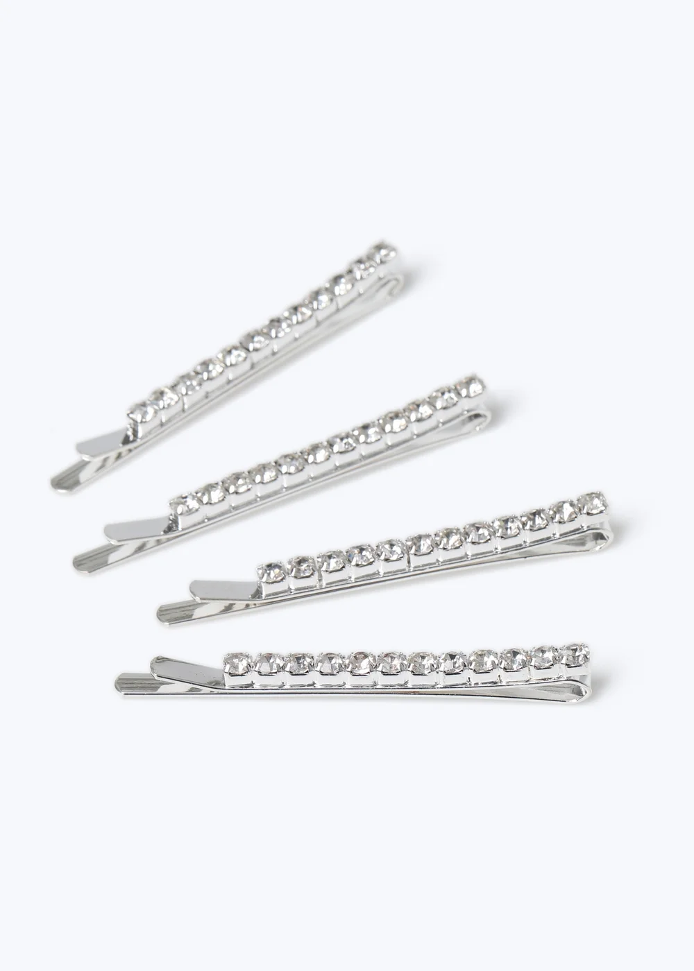Muse 4 Pack Silver Diamante Hair Slides - One Size Image 1