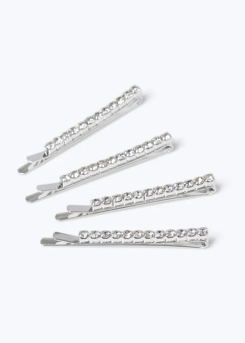 Muse 4 Pack Silver Diamante Hair Slides - One Size Image 1