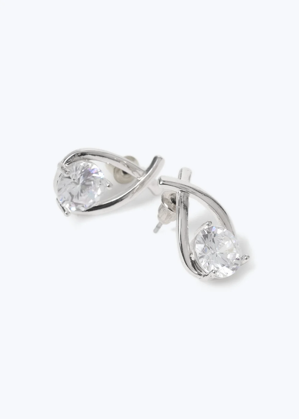 Muse Silver Cubic Zirconia Loop Stud Earrings - One Size Image 1