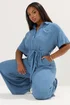YOURS Curve Blue Wide Leg Chambray Jumpsuit - 20 Image 2