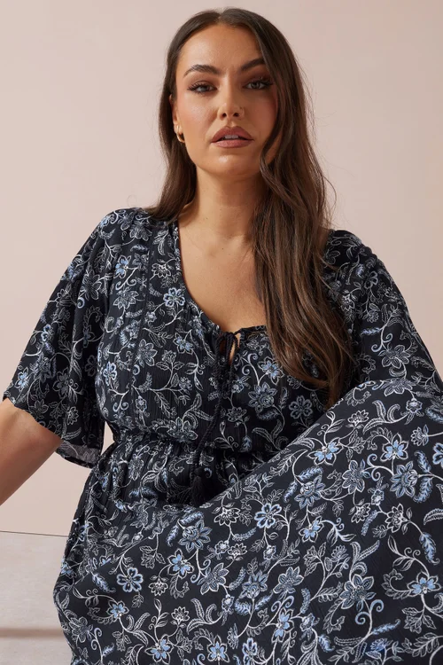 Yours Curve Blue Paisley Print Tie Front Maxi Dress - 18 Image 4