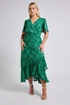Yours London Curve Green Jacquard Floral Wrap Ruffle Hem Dress - 24 Image 1