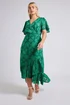 Yours London Curve Green Jacquard Floral Wrap Ruffle Hem Dress - 24 Image 2