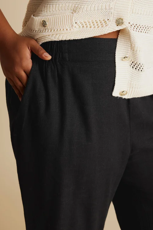 Yours Curve Black Linen Wide Leg Trousers - 26-28 Image 4