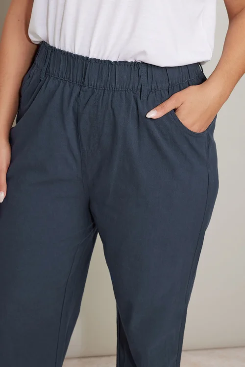Yours Curve Navy Blue Cool Cotton Wide Leg Trousers - 30-32/L30 Image 4