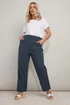 Yours Curve Navy Blue Cool Cotton Wide Leg Trousers - 30-32/L30 Image 2