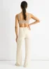 Gini London Beige Textured Elasticated Waist Flared Trousers - L/XL Image 2