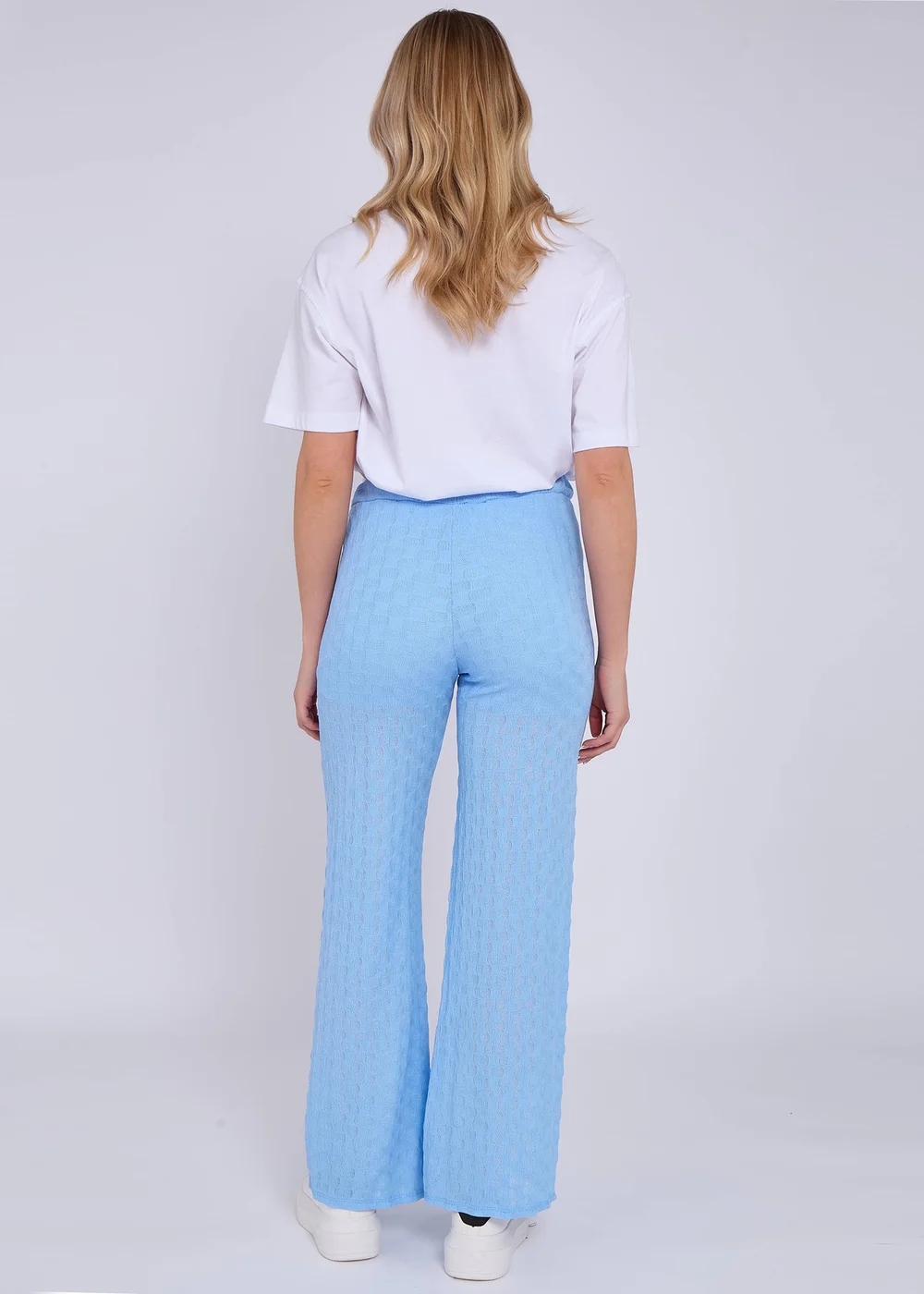 Gini London Sky Blue Textured Elasticated Waist Flared Trousers - L/XL Image 2