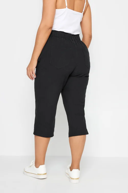 Yours Curve Black Elasticated Cool Cotton Cropped Trousers - 20 Image 3