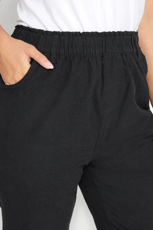 Yours Curve Black Elasticated Cool Cotton Cropped Trousers - 20 Image 4