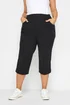 Yours Curve Black Elasticated Cool Cotton Cropped Trousers - 20 Image 1