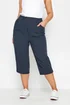 Yours Curve Navy Blue Cool Cotton Cropped Trousers - 26-28 Image 1