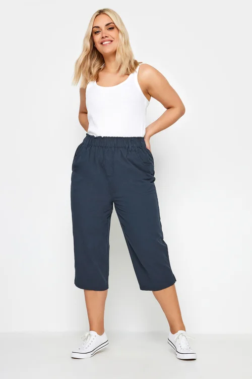 Yours Curve Navy Blue Cool Cotton Cropped Trousers - 26-28 Image 2