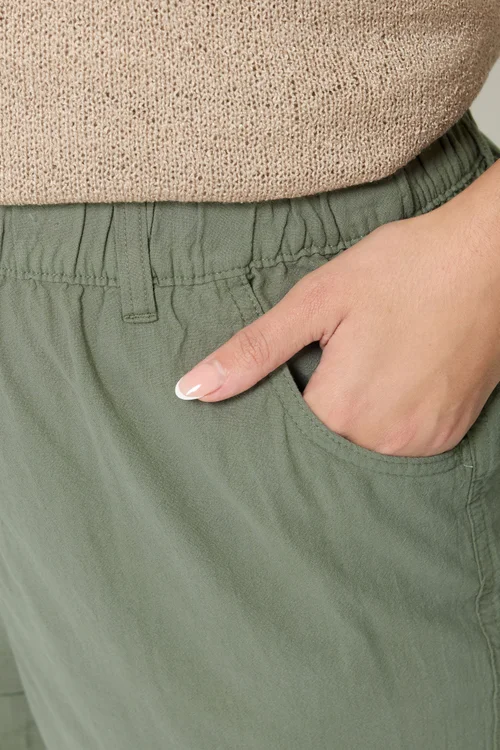 Yours Curve Green Khaki Cool Cotton Cropped Trousers - 22-24 Image 4