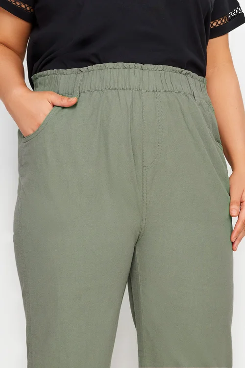 Yours Curve Green Khaki Cool Cotton Cropped Trousers - 34-36 Image 4