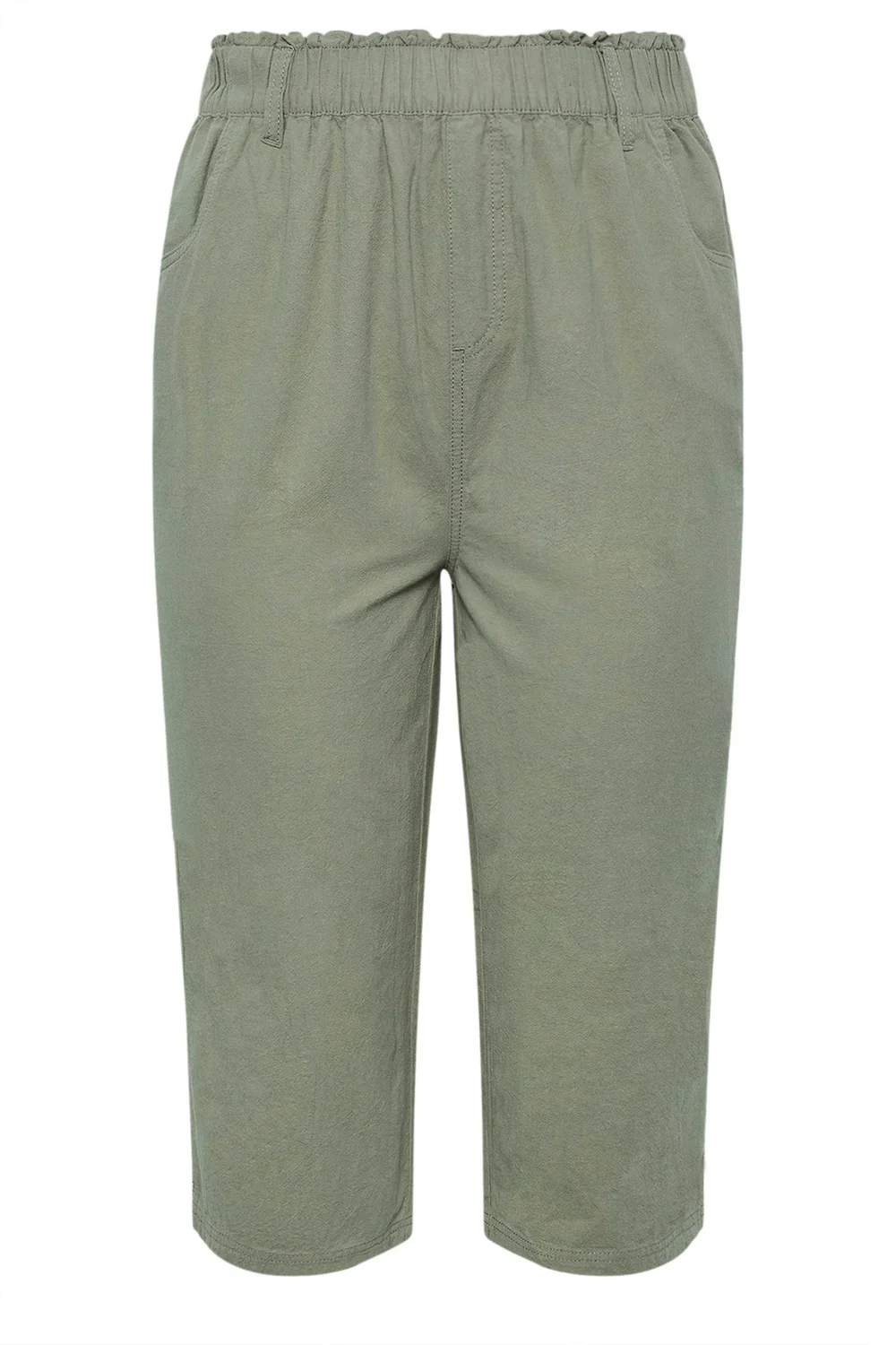 Yours Curve Green Khaki Cool Cotton Cropped Trousers - 22-24 Image 5