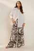 Yours Curve Brown Palm Print Textured Wide Leg Trousers - 16 Image 2