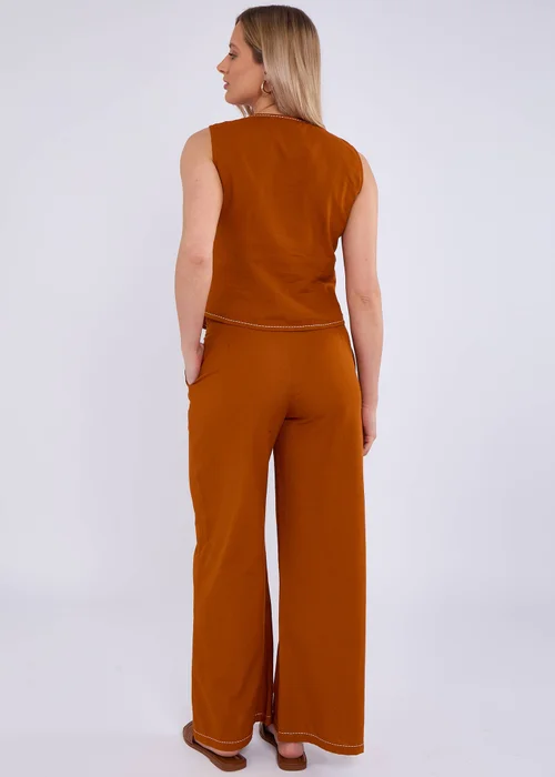 Gini London Orange Cotton Contrast Stitch Detail Waist Trouser - 10 Image 2