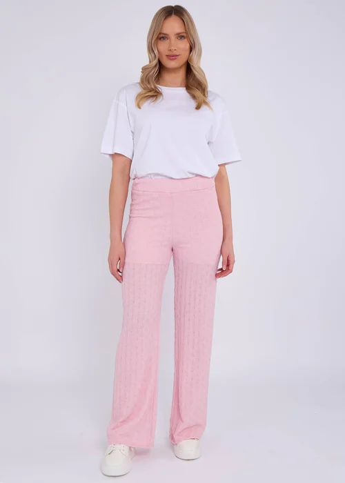 Gini London Pink Textured Elasticated Waist Flared Trousers - S/M Image 1