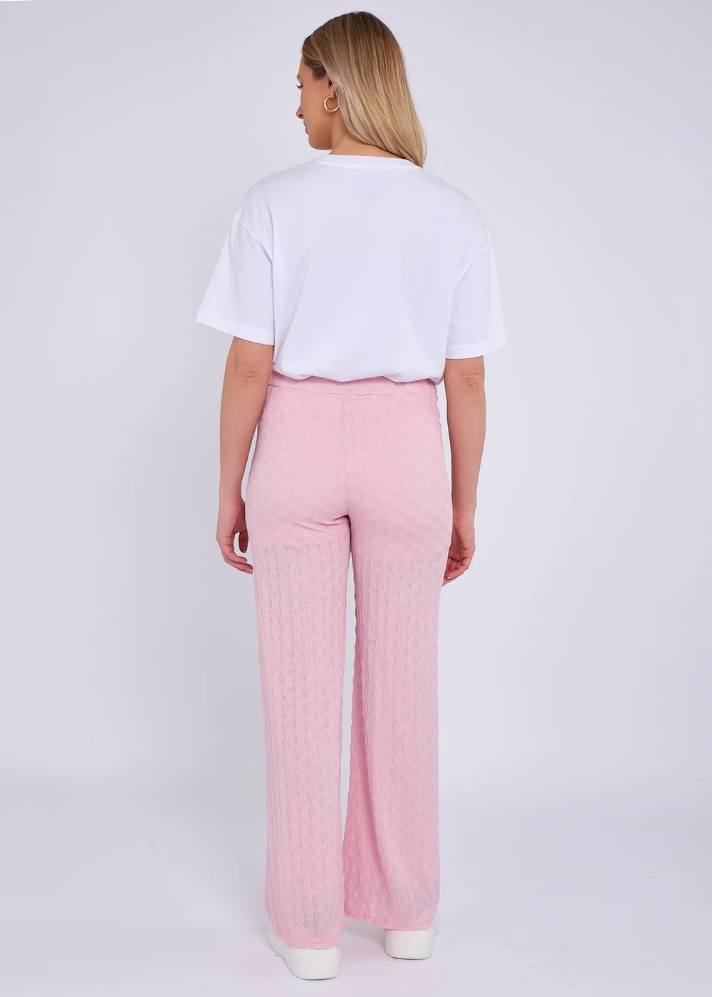 Gini London Pink Textured Elasticated Waist Flared Trousers - S/M Image 2