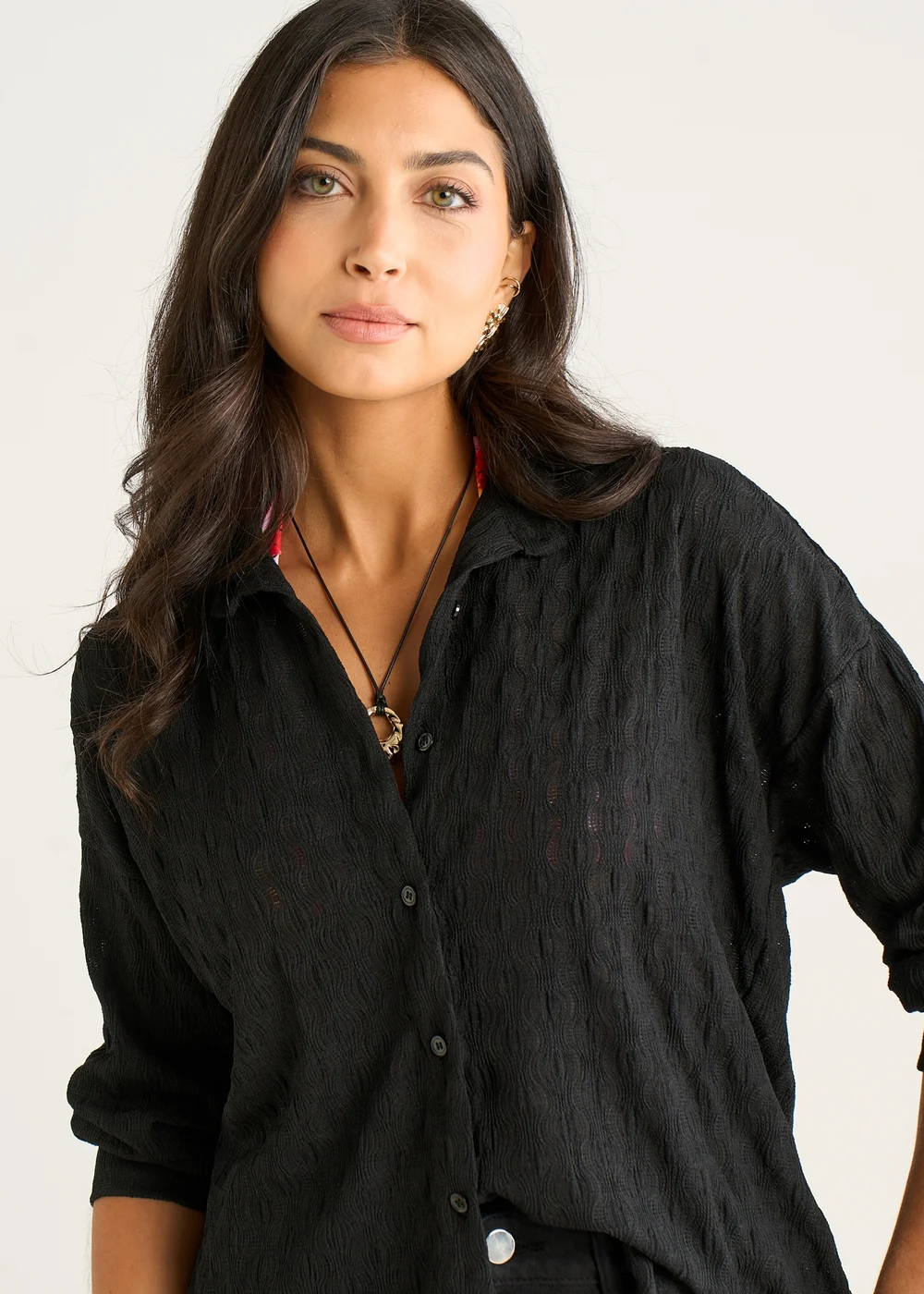 Gini London Black Textured Oversized Long Sleeves Shirt - S/M Image 3