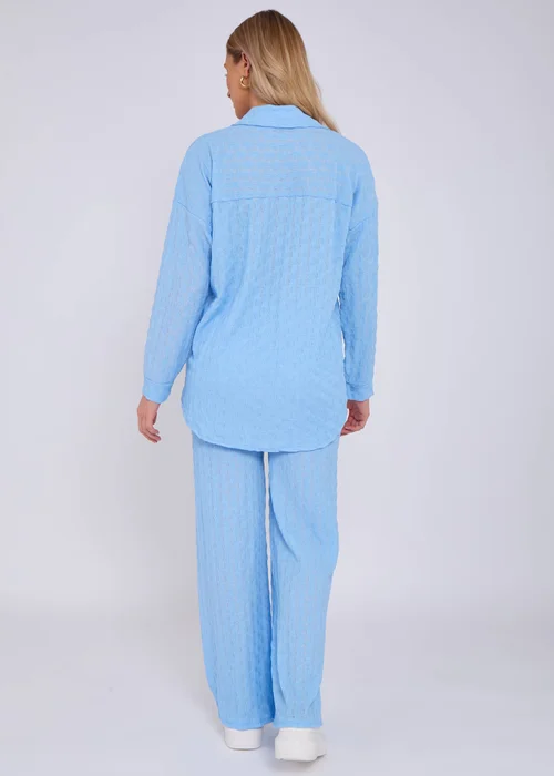 Gini London Sky Blue Textured Oversized Long Sleeves Shirt - L/XL Image 2