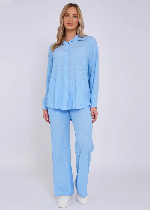 Gini London Sky Blue Textured Oversized Long Sleeves Shirt - L/XL Image 1